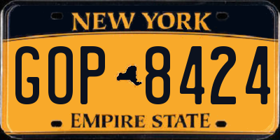 NY license plate GOP8424