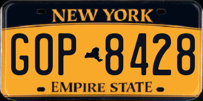 NY license plate GOP8428