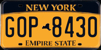 NY license plate GOP8430