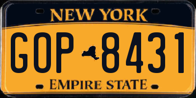 NY license plate GOP8431