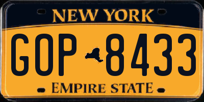 NY license plate GOP8433