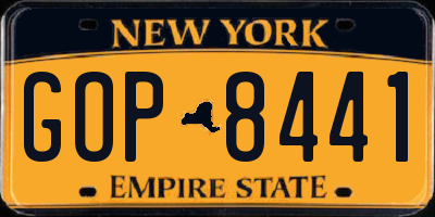 NY license plate GOP8441