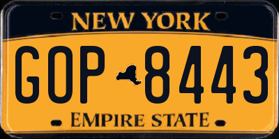 NY license plate GOP8443