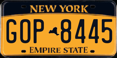 NY license plate GOP8445