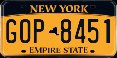 NY license plate GOP8451