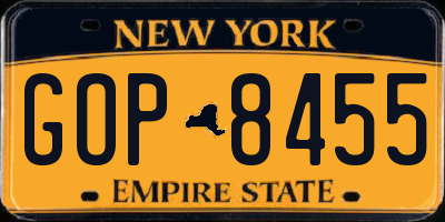 NY license plate GOP8455