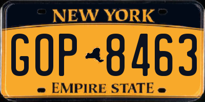 NY license plate GOP8463