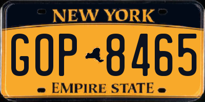 NY license plate GOP8465