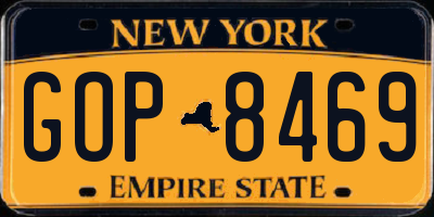 NY license plate GOP8469