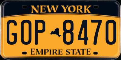 NY license plate GOP8470