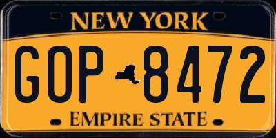 NY license plate GOP8472