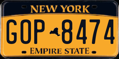 NY license plate GOP8474