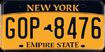 NY license plate GOP8476