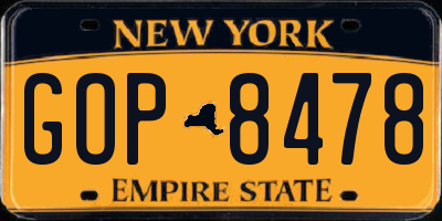 NY license plate GOP8478