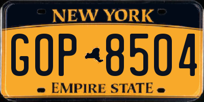 NY license plate GOP8504