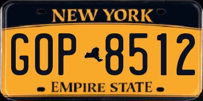 NY license plate GOP8512