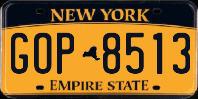 NY license plate GOP8513