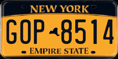 NY license plate GOP8514