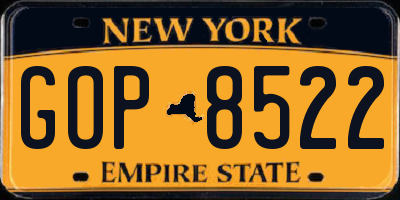 NY license plate GOP8522