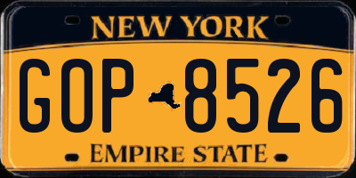 NY license plate GOP8526
