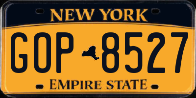 NY license plate GOP8527