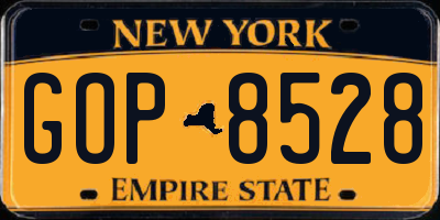 NY license plate GOP8528