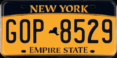 NY license plate GOP8529