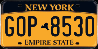 NY license plate GOP8530