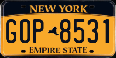 NY license plate GOP8531