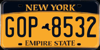 NY license plate GOP8532