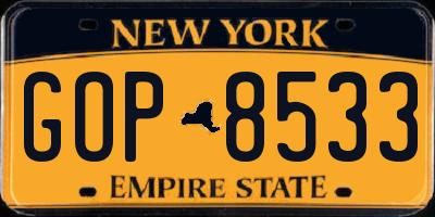 NY license plate GOP8533