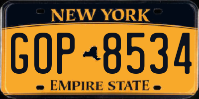 NY license plate GOP8534