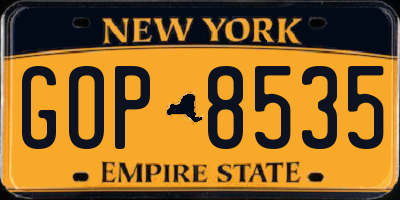 NY license plate GOP8535