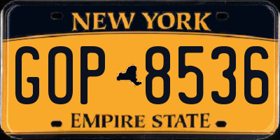 NY license plate GOP8536