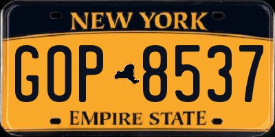 NY license plate GOP8537