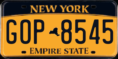 NY license plate GOP8545