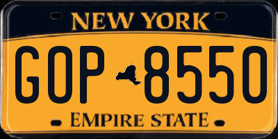 NY license plate GOP8550