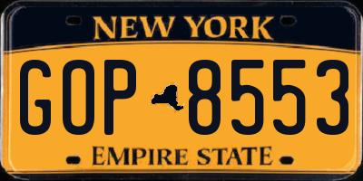 NY license plate GOP8553