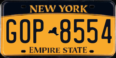 NY license plate GOP8554