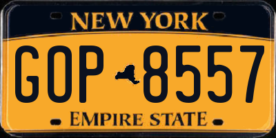 NY license plate GOP8557