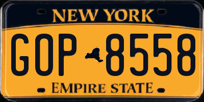 NY license plate GOP8558