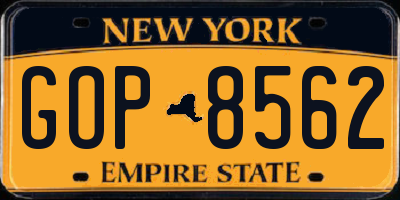 NY license plate GOP8562