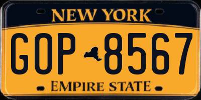 NY license plate GOP8567