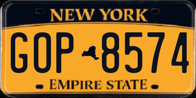 NY license plate GOP8574