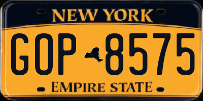 NY license plate GOP8575