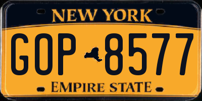 NY license plate GOP8577