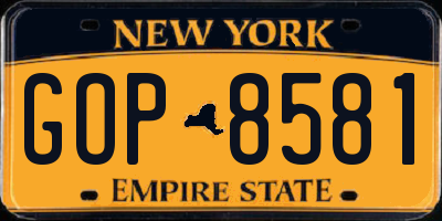 NY license plate GOP8581
