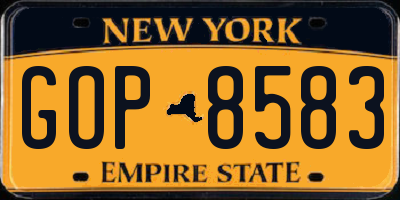 NY license plate GOP8583