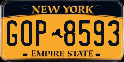 NY license plate GOP8593