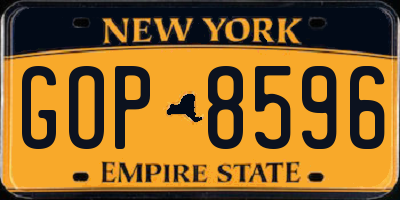 NY license plate GOP8596